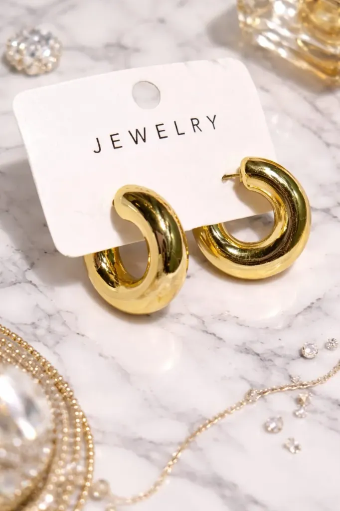 Trendy Gold Finish Hoop Earrings